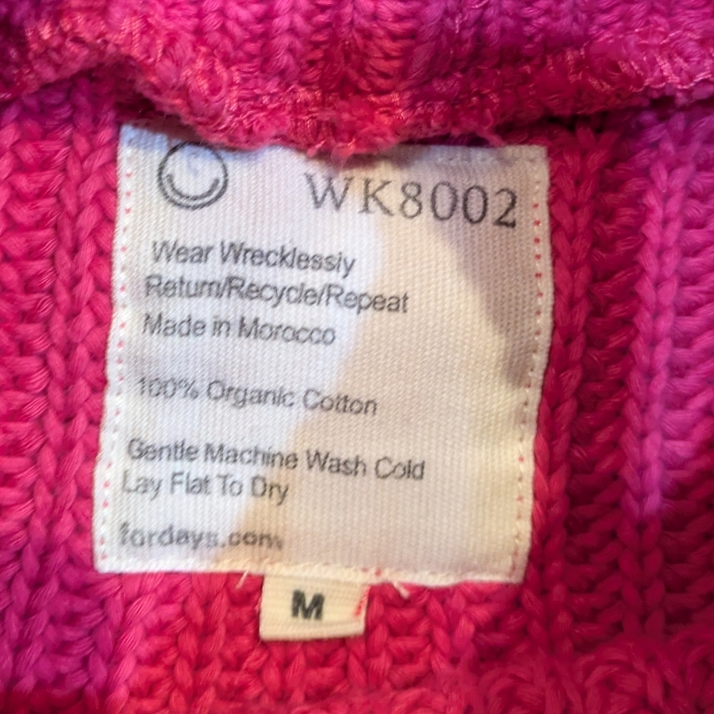 For Days Re-New Organic Cotton Knit Pink Striped Cropped Turtleneck Sweater M - Picture 3 of 15